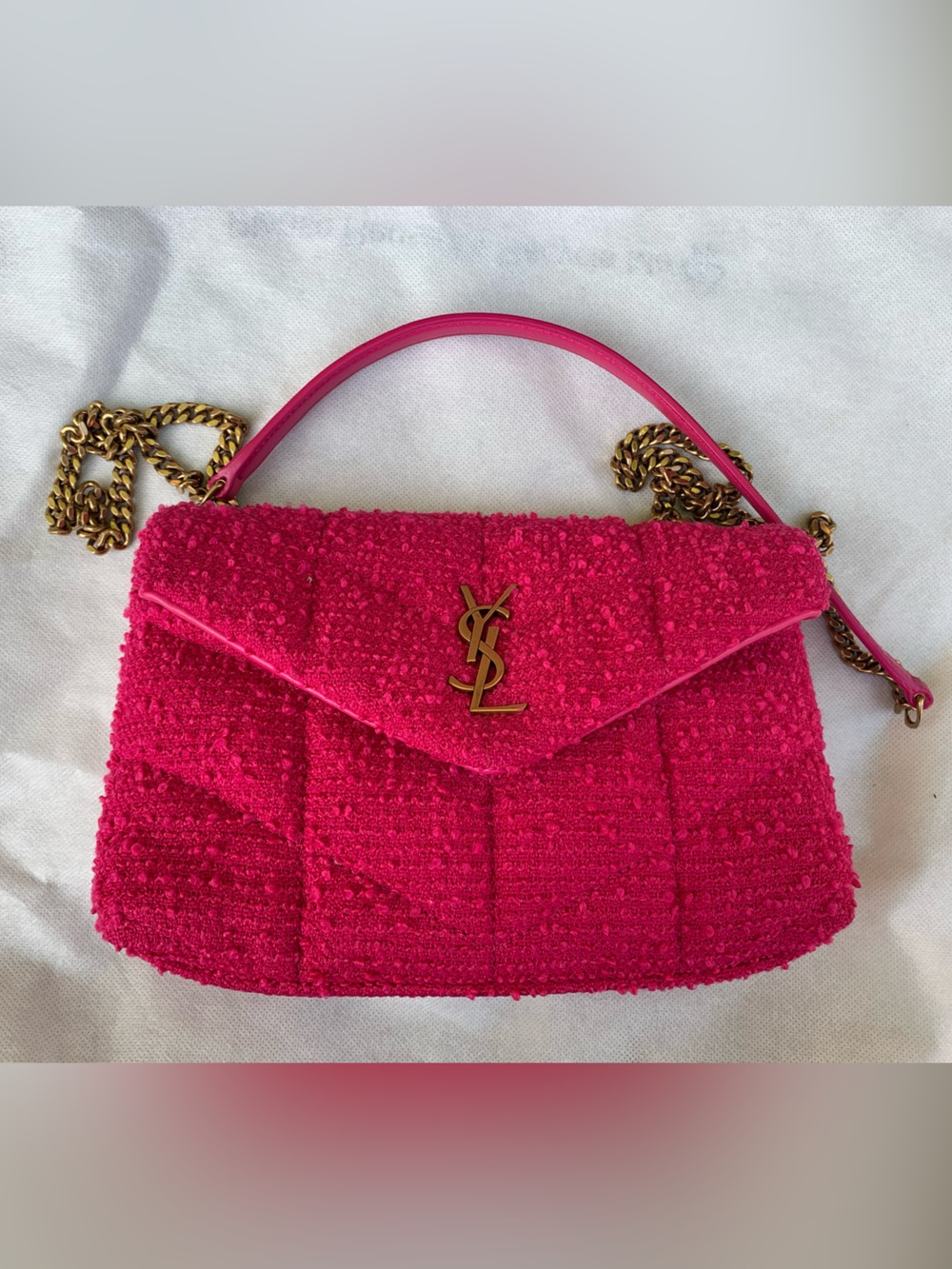 Saint Laurent YSL Mini Puffy Tweed Boucle Bag